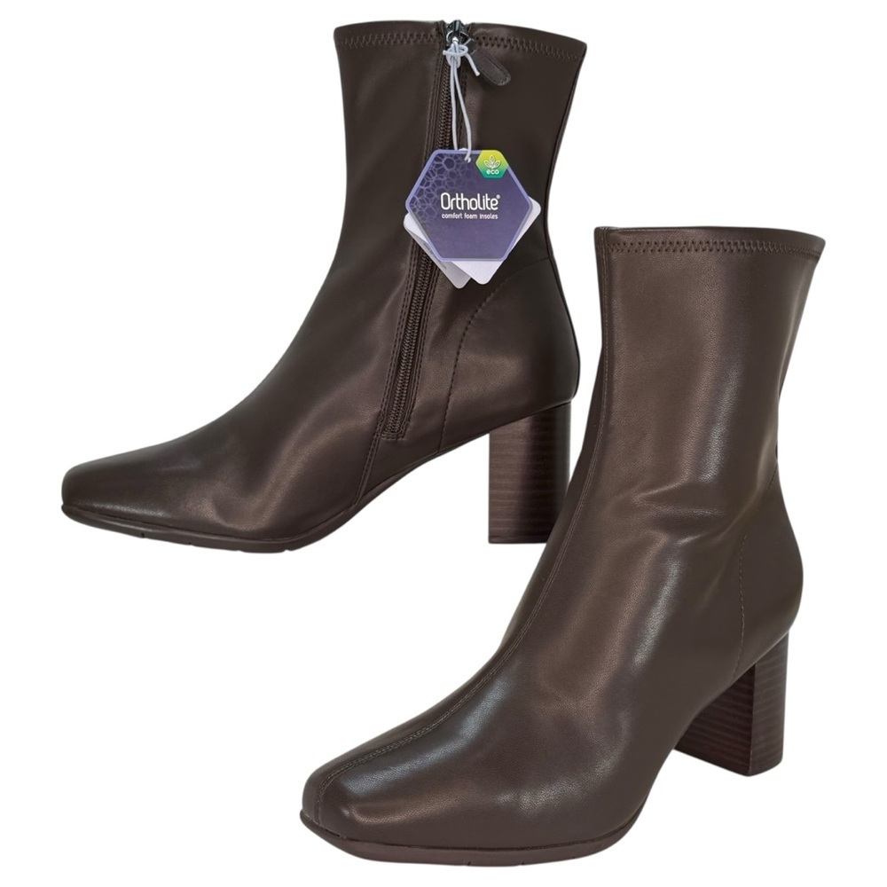Aerosoles Miley Chocolate Brown Faux Leather Womens Ankle Booties Size 10W - Picture 13 of 14
